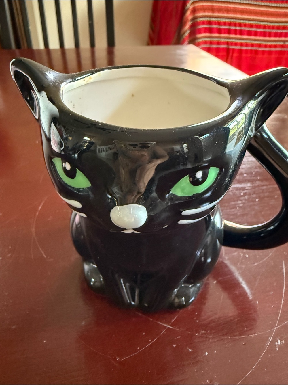 Cost Plus World Market Black Cat Ceramic Bowl with Green Eyes